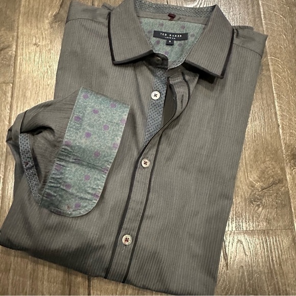 Ted Baker London Mens Shirt 5 XL Long Sleeve Button Up Gray Stripe Flip Cuff - Picture 11 of 13